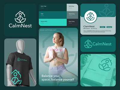 CalmNest — Brand Identity & Visual System app icon brand design brand identity branding corporate branding creative logo design dzsign graphic design logo design minimalist logo design personal branding real estate logo saas branding symbol tech branding typography wellness branding wellness logo yoga yoga logo