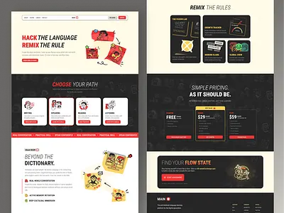 MAIN: Remix the Rules of Language Learning 🤘⚡ bold design brutalist edtech education app graphic design gritty texture high contrast illustration interface design landing page language learning modern web product design street aesthetic typography ui ux visual identity web design zine