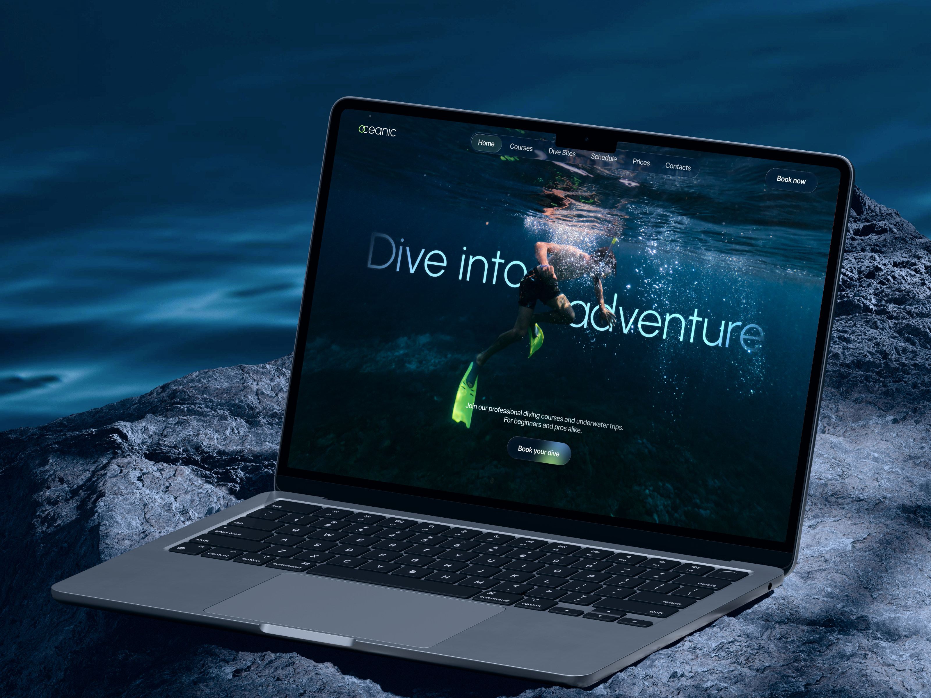 🌊 Web design for diving center | Hyperactive dark ui design diving hero hyperactive image landing product design scuba diving ui uiux user interface ux water web design