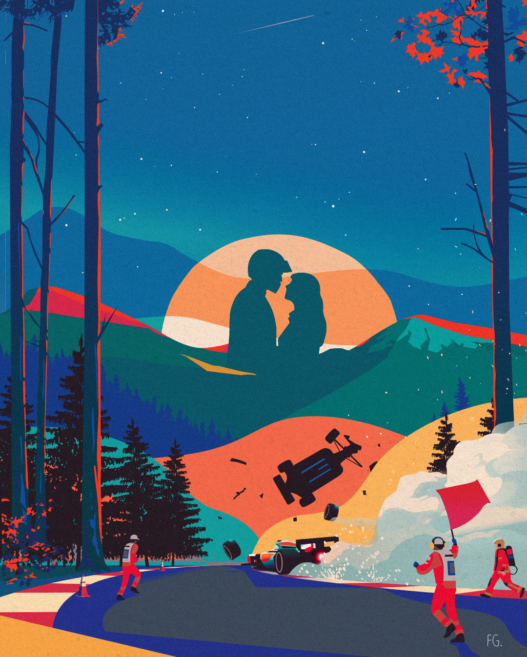 Dernier Virage artwork crash digital illustration f1 formula 1 illustration illustrator pop art quebec