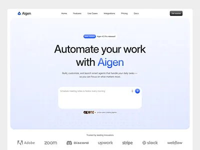 Aigen - Hero Section Design for AI Saas Automation ai automation clean design gradient hero section landing page minimalist saas startup tech technology ui ux web app web design