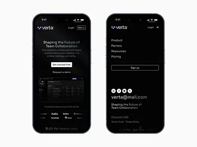 Landing page for Verta - mobile view landing mobile web website