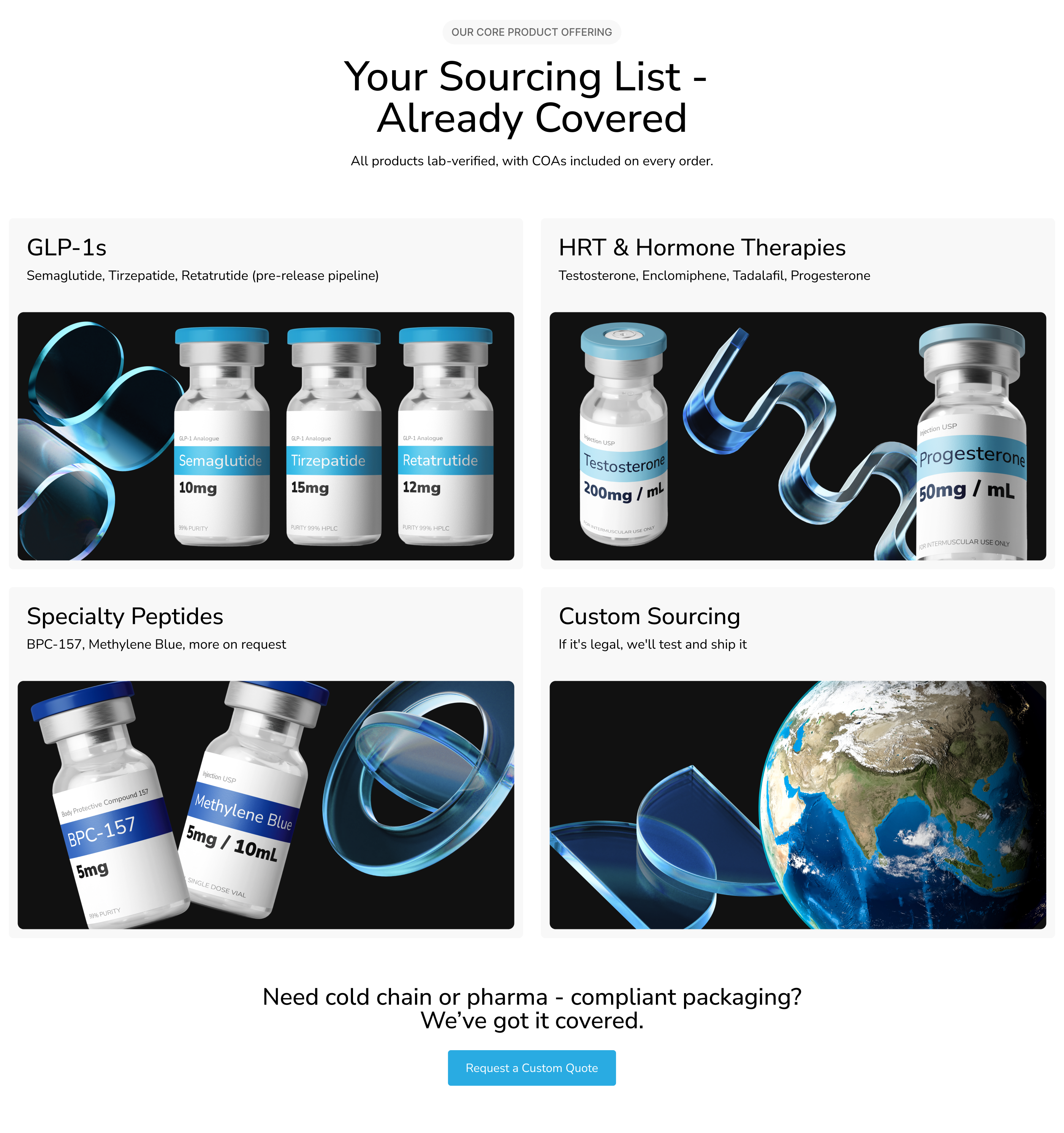 Products section from the Helixa Labs landing page products section website