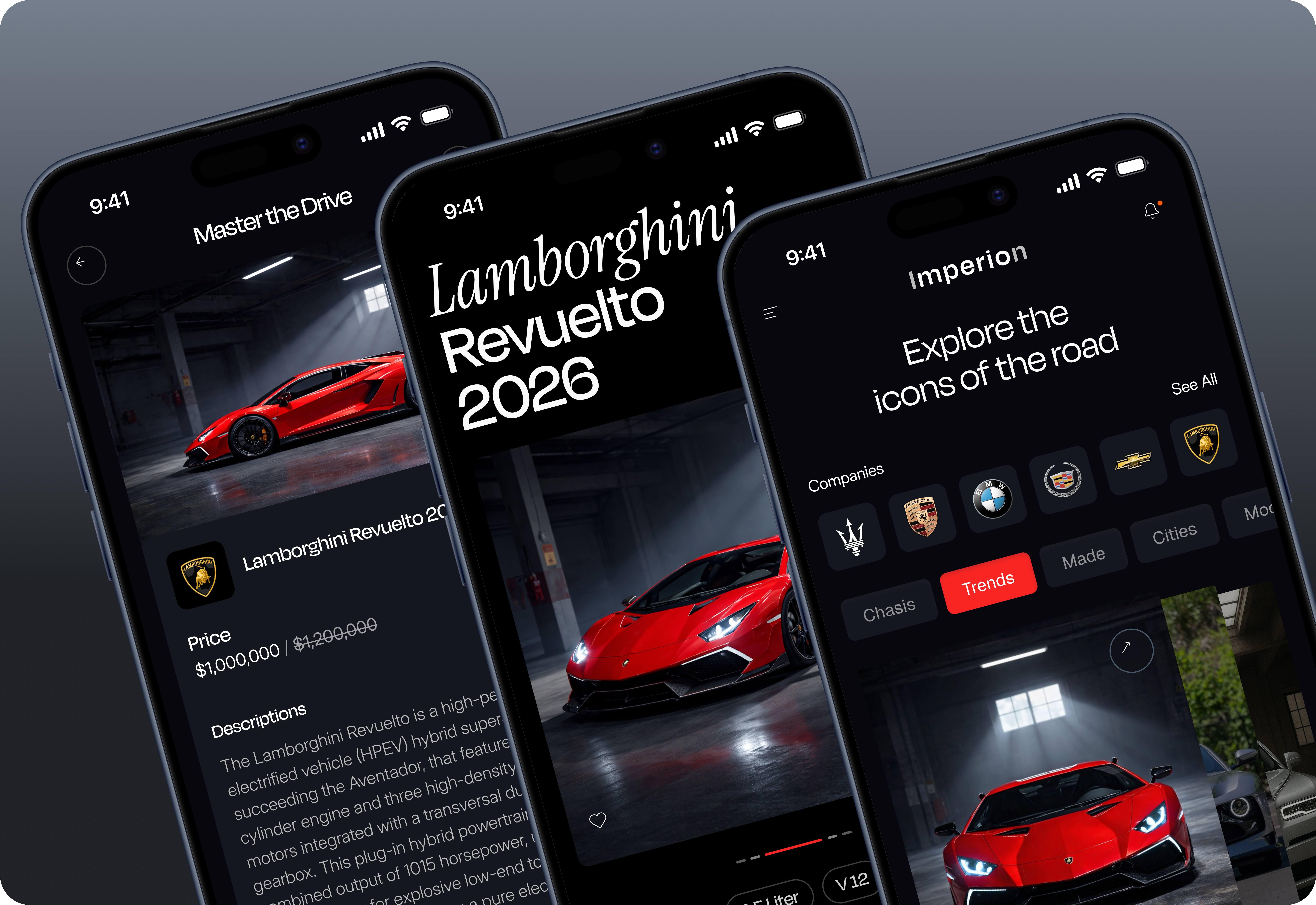 Imperion · Luxury Automotive App app app design automotive car dark ui luxury market place mobile app product design ui ux visual design