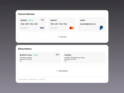 Payment Methods - Made with SnowUI dashboard ui kit
