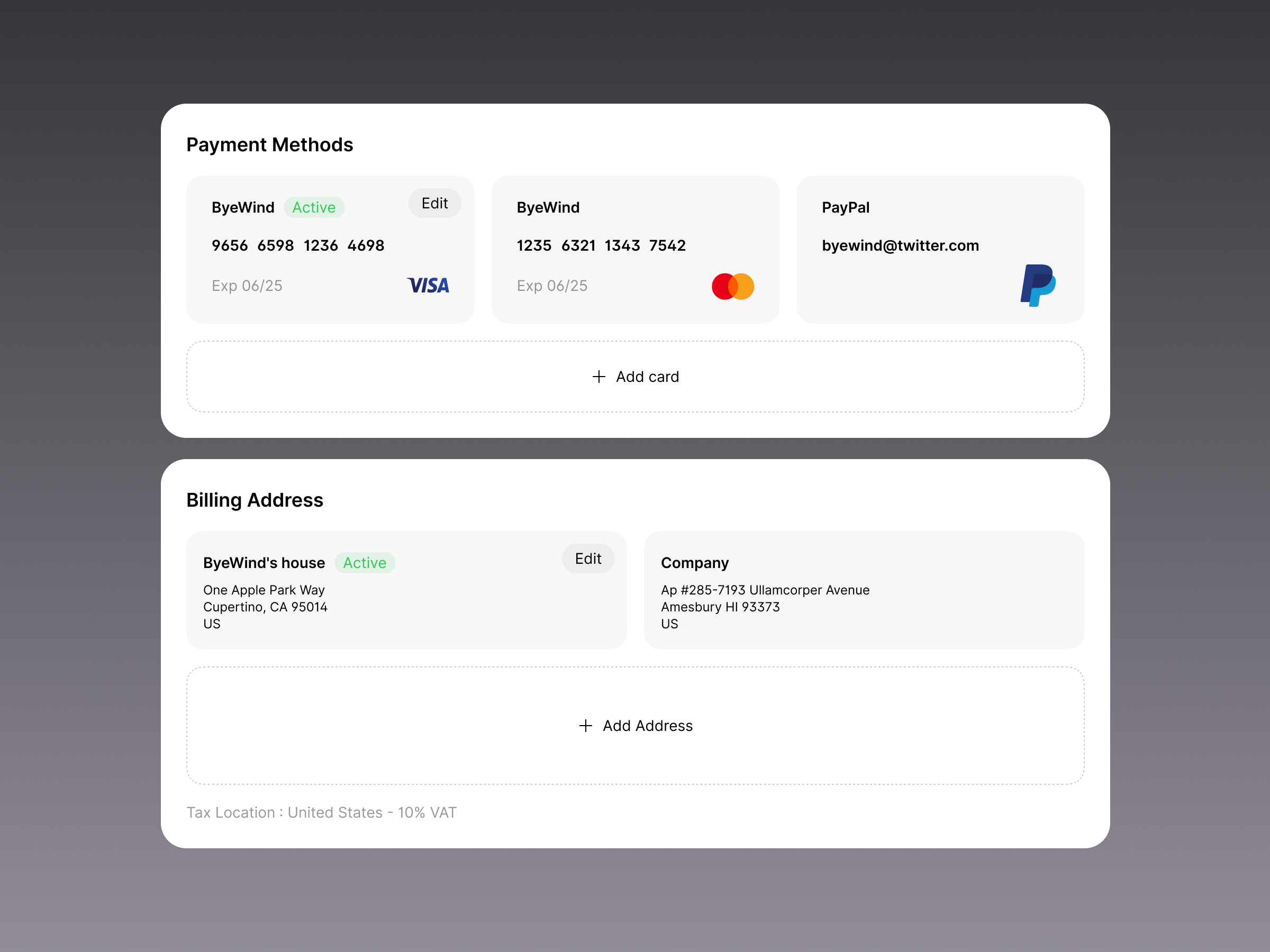 Payment Methods - Made with SnowUI