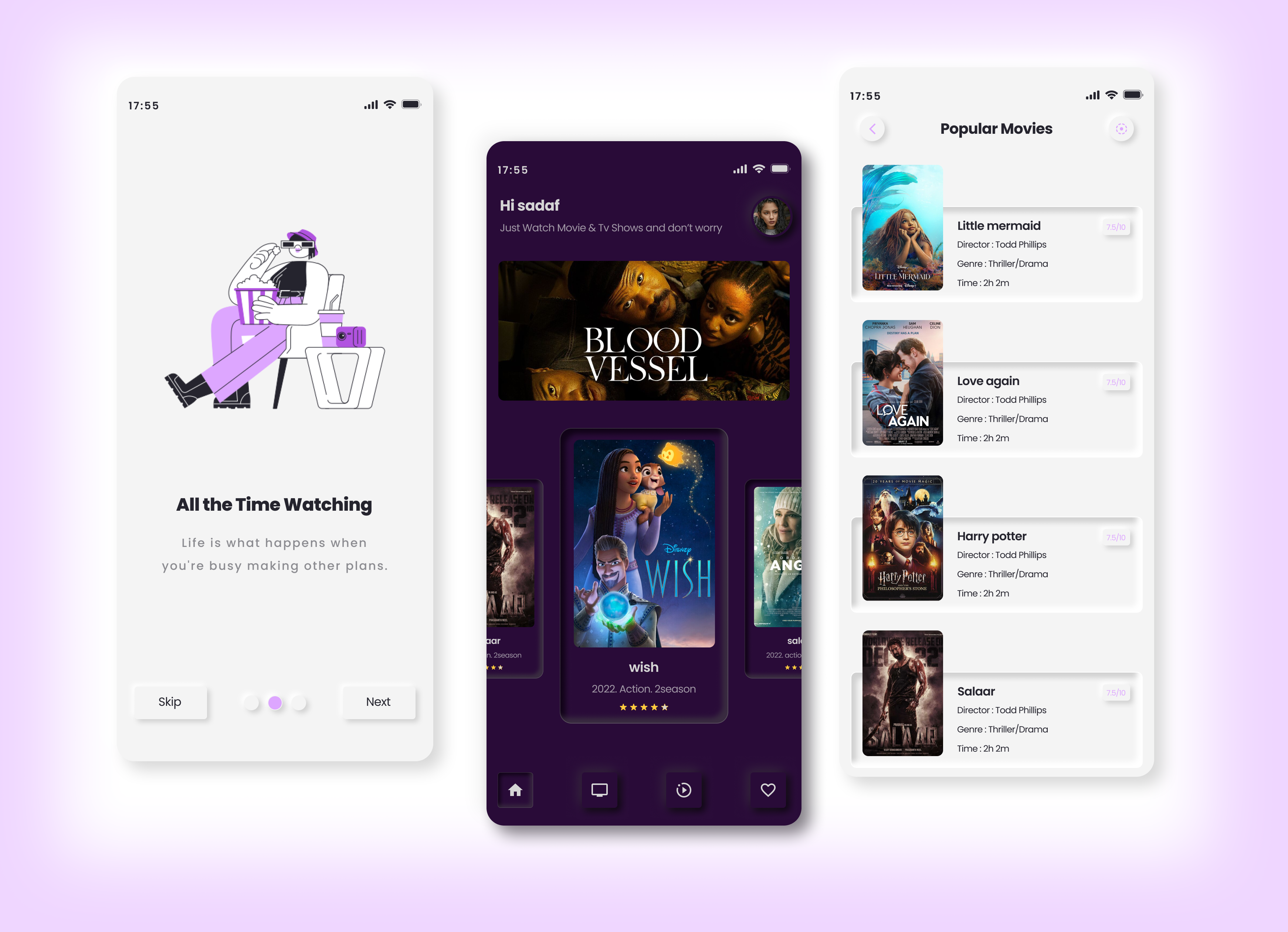 Movie App - Neumorphic UI- Light & Dark Mode darkmode lightmode minimalist mobile design movie app neumorphism soft ui streaming ui