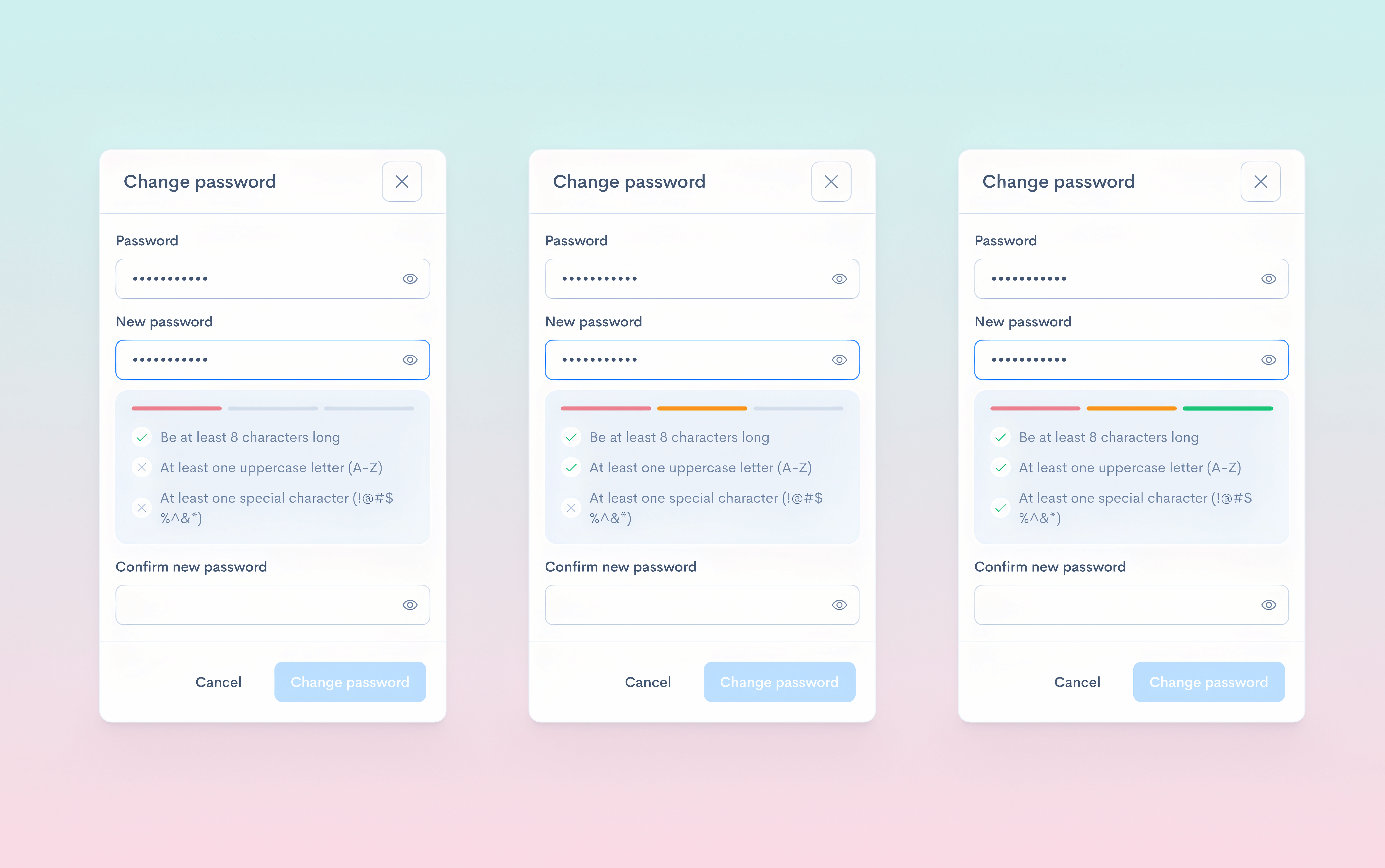 Change password flow account protection account settings authentication change password digital security password confirmation password flow password management password policies password recovery password verification security best practices security measures security prompts strong passwords user engagement user experience user guidance user interface user security