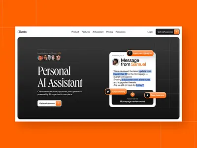Cliento: AI Assistant Page Scroll animation b2b branding design design studio fintech graphic design interface landing landing page mobile mobile design motion graphics page csroll product design saas ui user experience ux