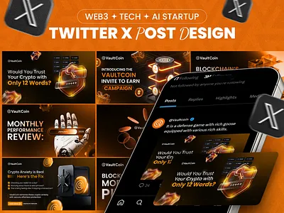 Twitter X Post Design for Web3, Tech & AI Startups ad creative ai startup banner banner design blockchain branding crypto currency defi design post social media design startup design tech branding twitter x twitter x design twitter x post design ui web3 website