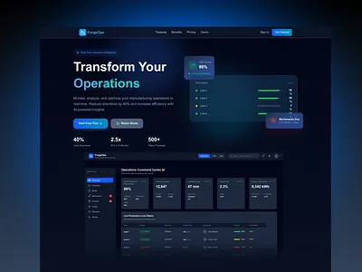 ForgeOps – Industrial Operations Command Center command crm darkui dashboard enterprise erp figma industry kpi landing lms page production saas ui uiux ux