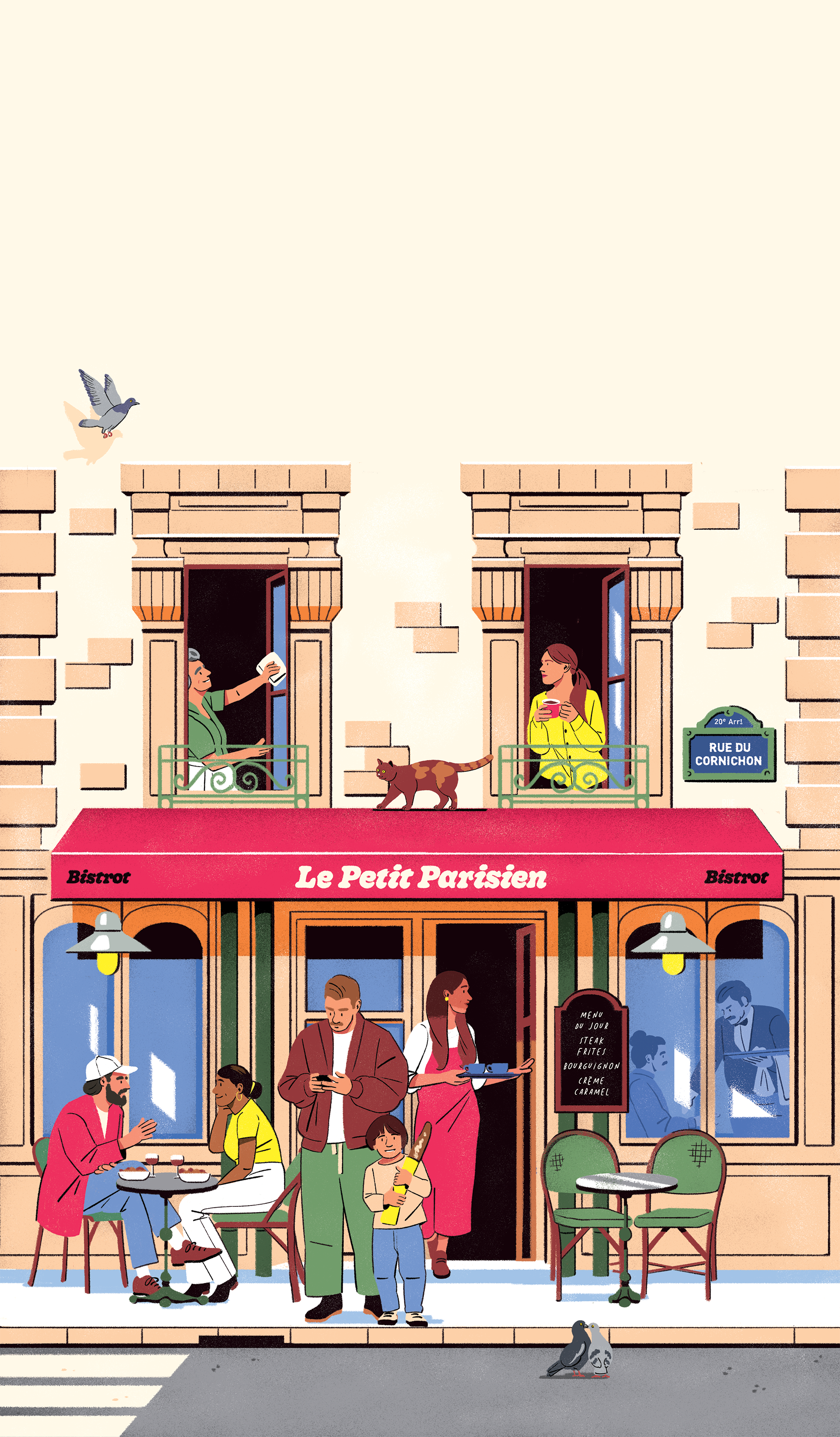 Hachette Guide Food EAT - PARIS ambiant character design editorial fagostudio food france illustration paris people restaurant street texture