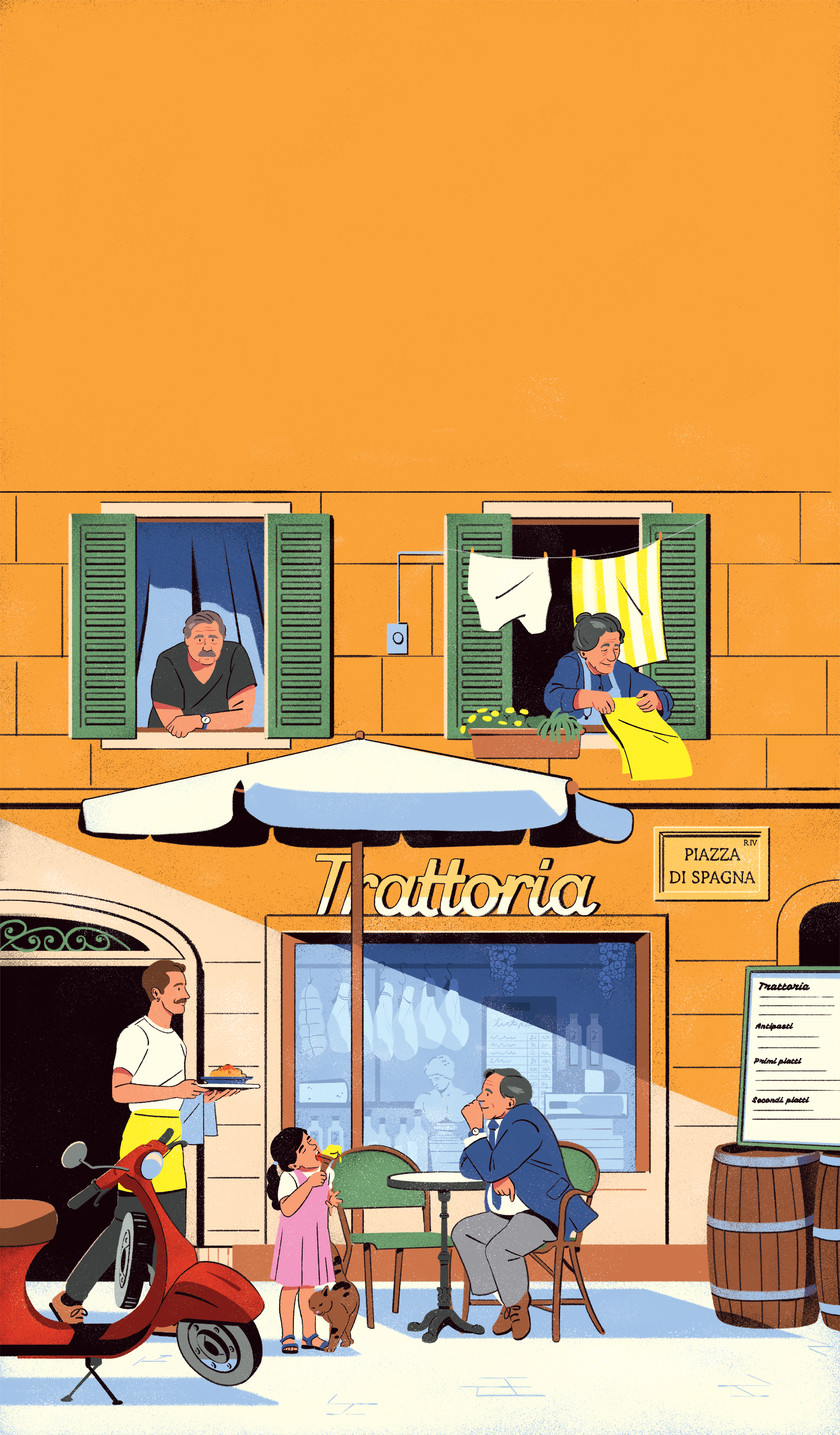 Hachette Guide Food EAT - ROME ambiant character design fagostudio food illustration people restaurant texture travel