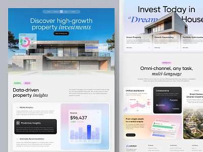 Estateo – Investment Real Estate Landing Page analytics dashboard clean ui dashboard ui data visualization financial dashboard fintech dashboard investment app investment platform landing page modern ui product design property management proptech real estate real estate dashboard saas dashboard saas landing ui design ux design web dashboard