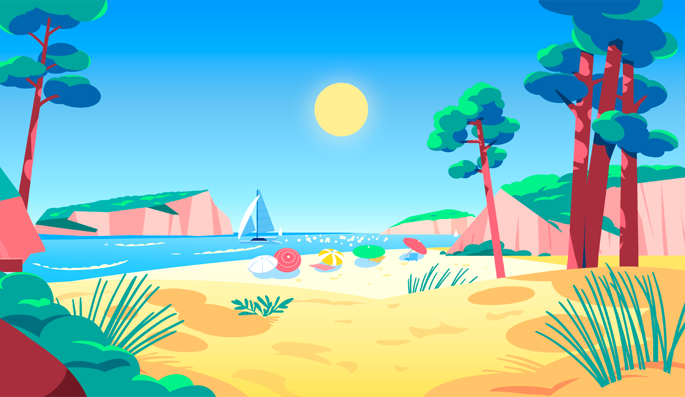 TGV INOUI - Advertising campaign beach boat character design fagostudio illustration palm people sun texture train tree