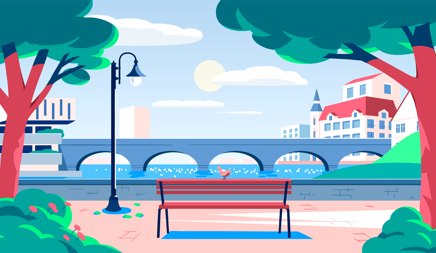 TGV INOUI - Advertising campaign ambiant bench bridge character city design fagostudio illustration paris people texture tree
