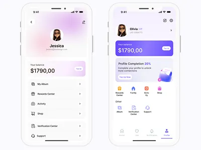 Profile page for mobile graphic design ui