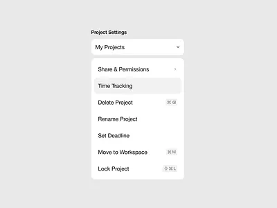 Project Settings Dropdown / Light Mode component design designer dropdown figma light theme minimal modern ui uiux uiuxdesign ux