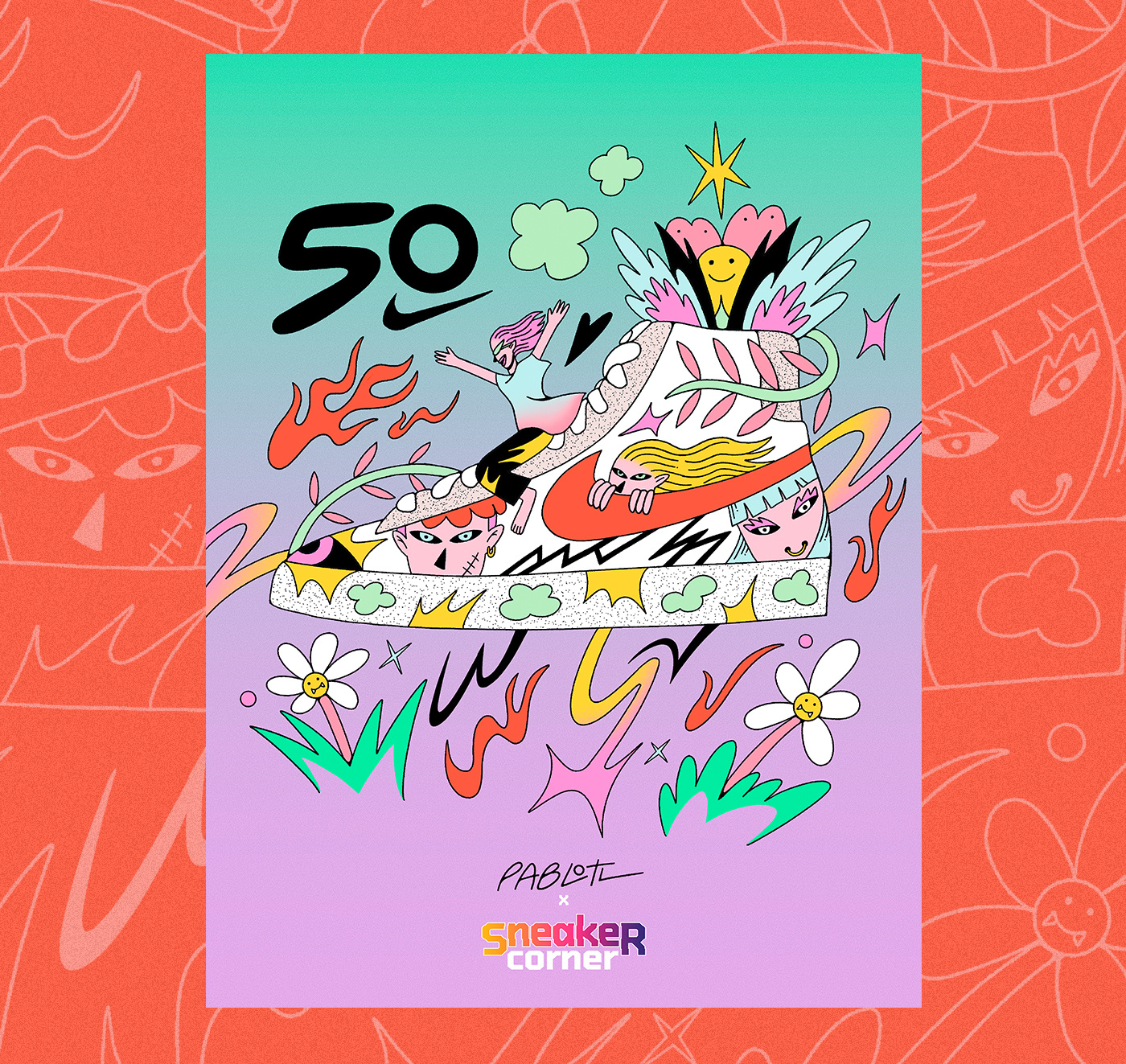 50TH anniversary Nike Swoosh character design digital illustration graphic design illustration nike sneaker