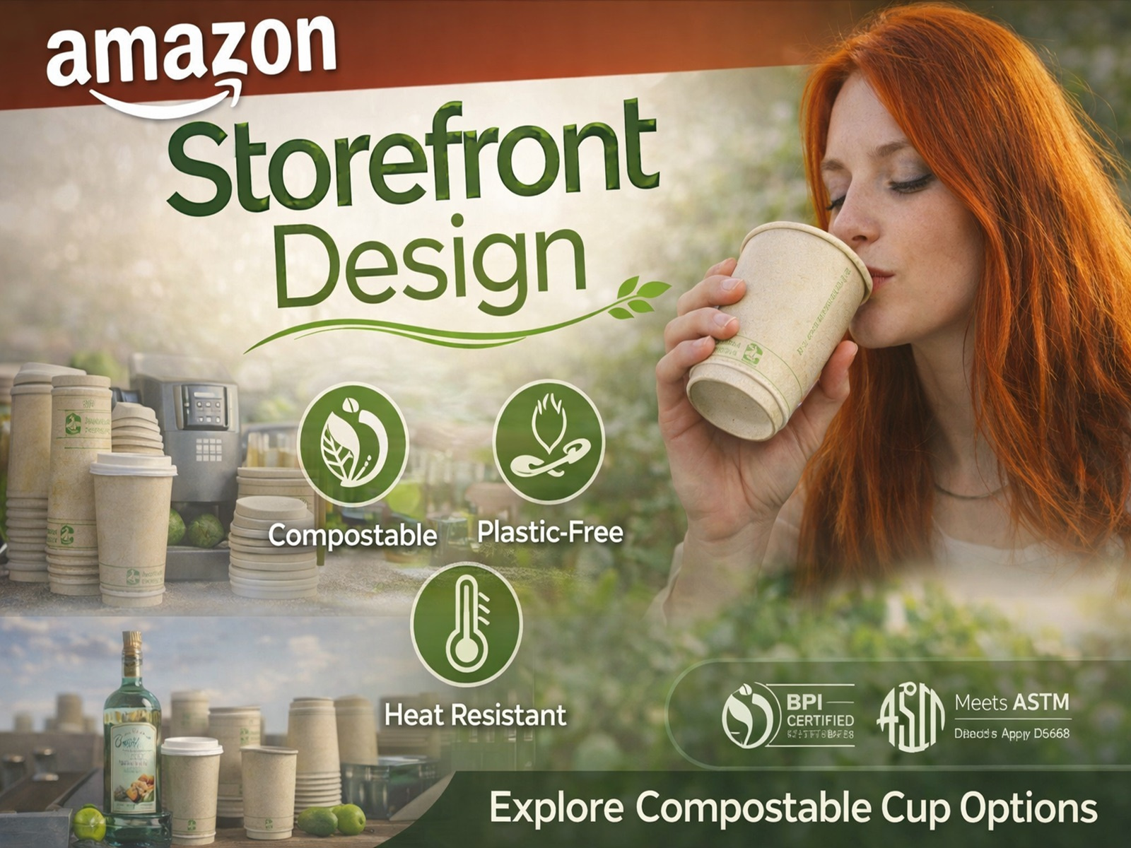 Amazon Brand Store: Certified Compostable Coffee Cups amazon amazon brand store amazon product branding graphic design