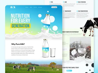 Pure Milk Website Design | Fresh, Minimal & Modern Landing Page cow dairy form design figma food graphic design landing page landscape milk minimal natural nature pure product ui ux website