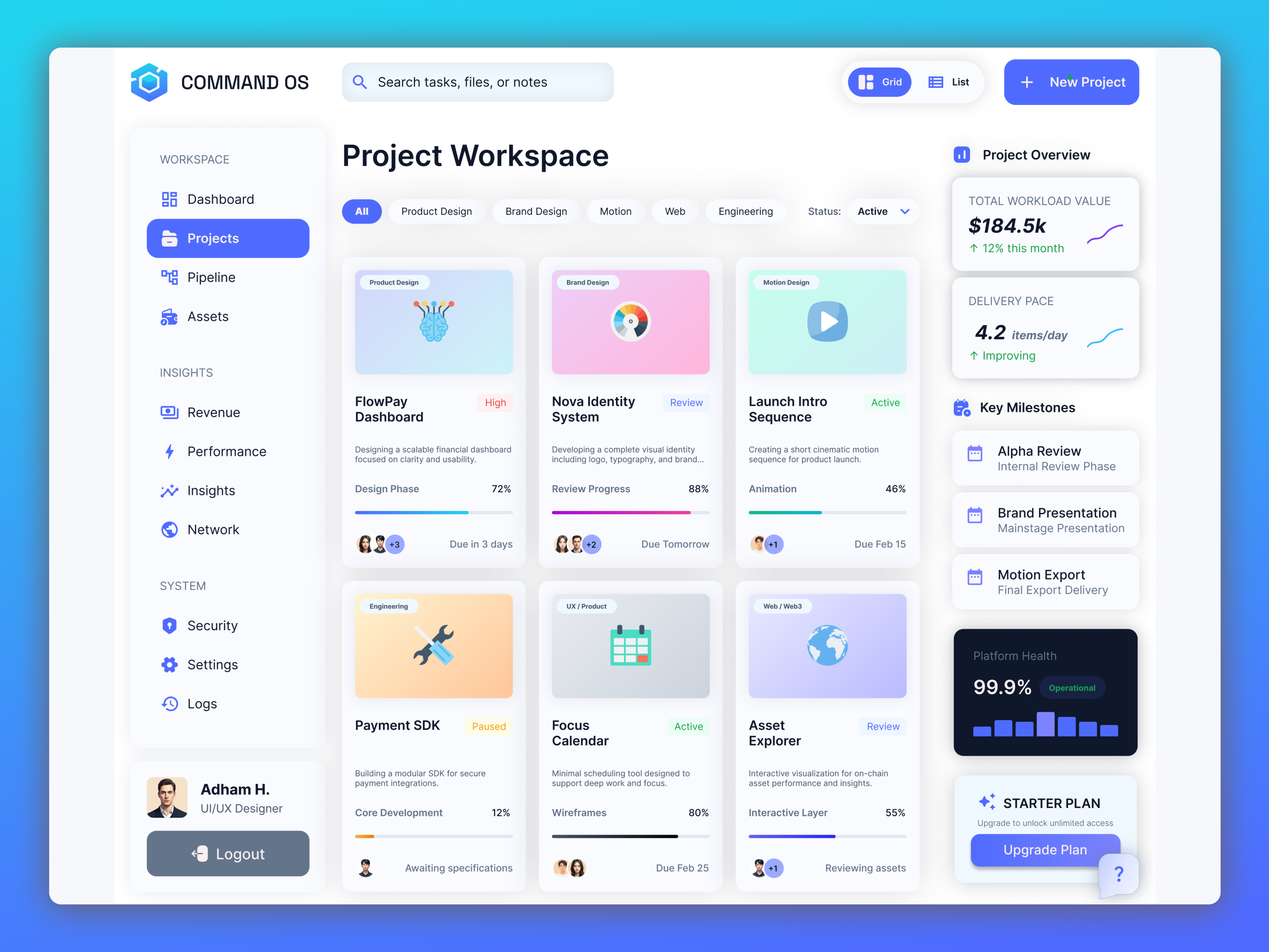 Command OS — Project Workspace U 3d branding dribbble figma graphic design light ui logo personal dashboard personal sas product design productivity project project management saas ui ui design ux web app