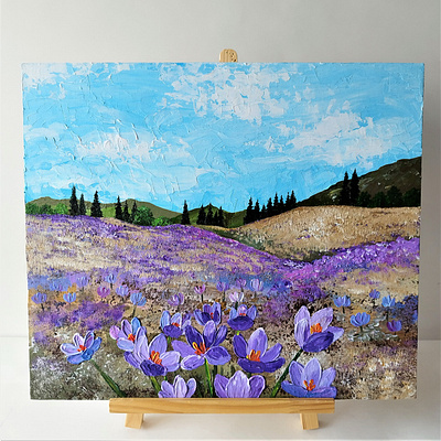 Landscape with crocuses 3d