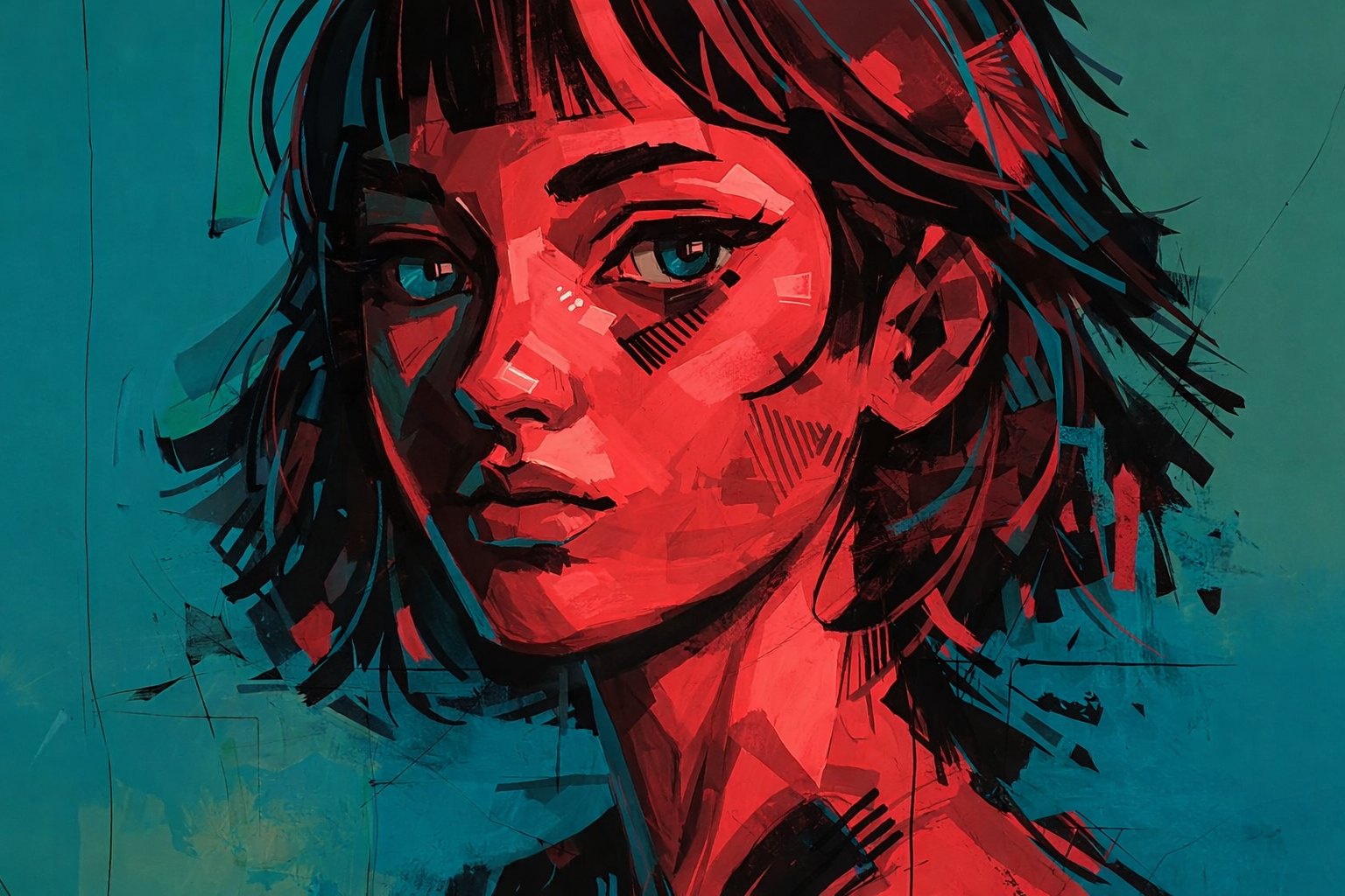 Echoes in Red abstract portrait character design color study concept art digital illustration experimental illustration modern illustration original artwork portrait