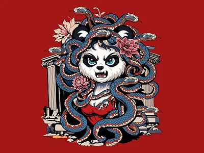 MEDUSA - PANDA animal animals artwork branding design digitalart digitalillustration dribbble graphic design gym illustration logo medusa mythologyart panda pandaart snake sport vector