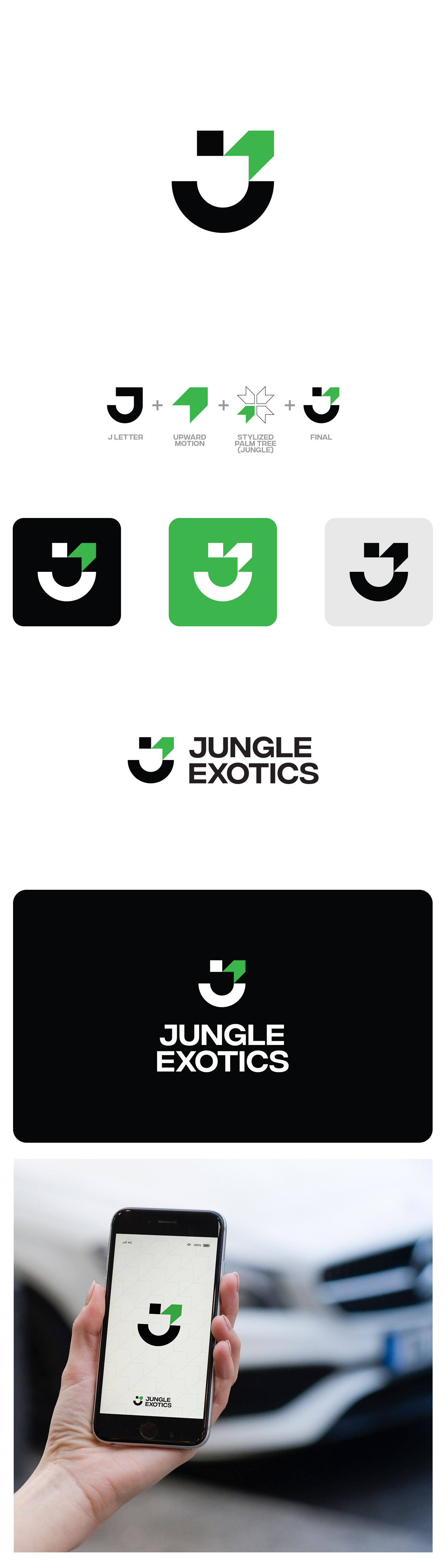Jungle Exotics arrow bold car icon jungle logo modern rental sharp up