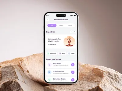 Meditation Mobile App & Mental Wellness UI app design application design clean health and fitness app health app iosapp meditation meditation app mental wellness mindfulness ui minimal mobile app mobile app design ui uiux user experience ux design