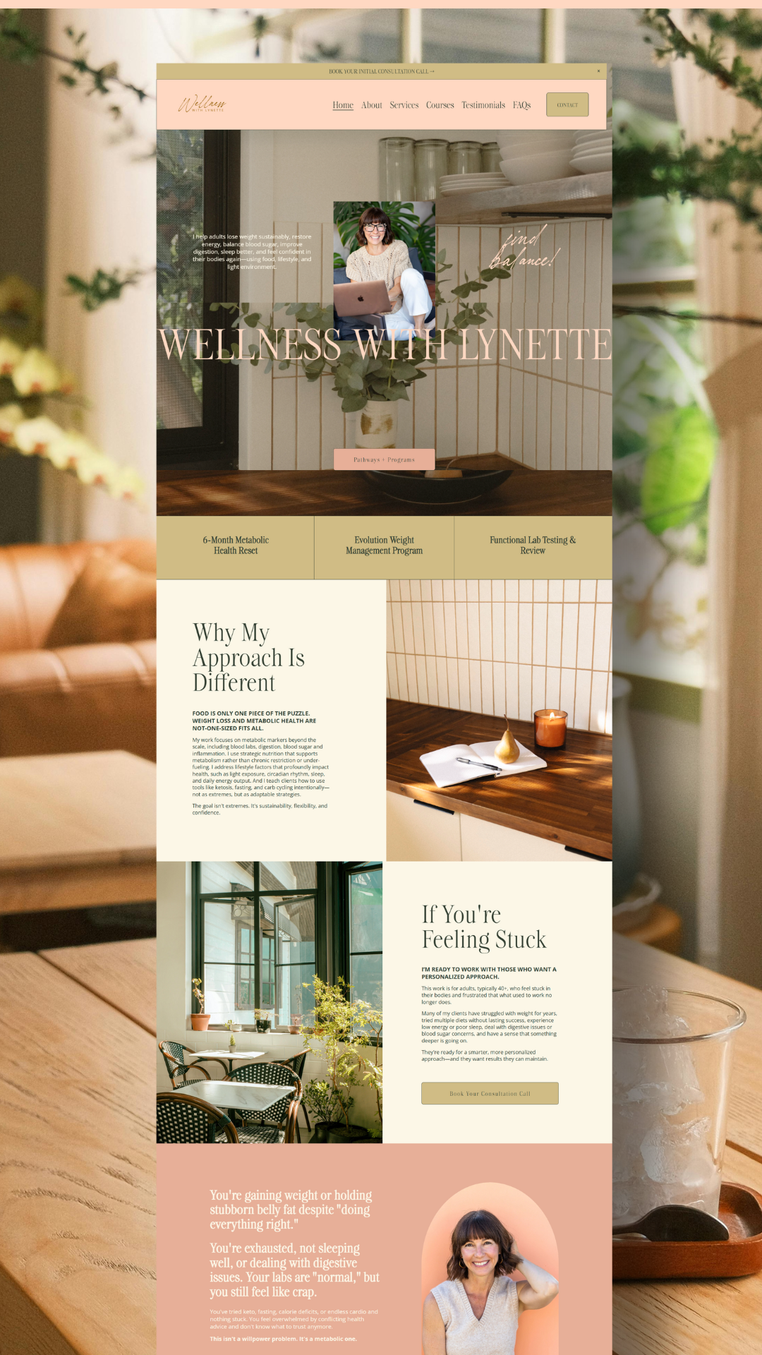 Custom Squarespace Website & Branding for Wellness With Lynette brand identity brand styling branding design nutrition online courses sales page squarespace web design website wellness