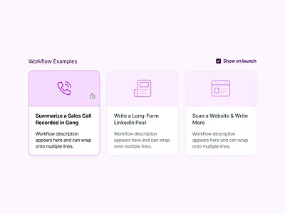 copy.ai Workflows UI ai app b2b b2c card copyai flat gong hover integration linkedin plugin scan ui ux web workflow workflows
