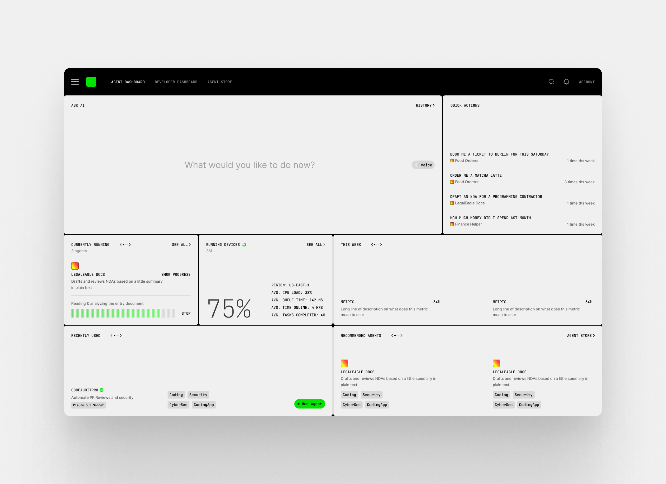 AI Agent Dashboard agent ai ai agent ai chat app chat dashboard design figma saas ui web