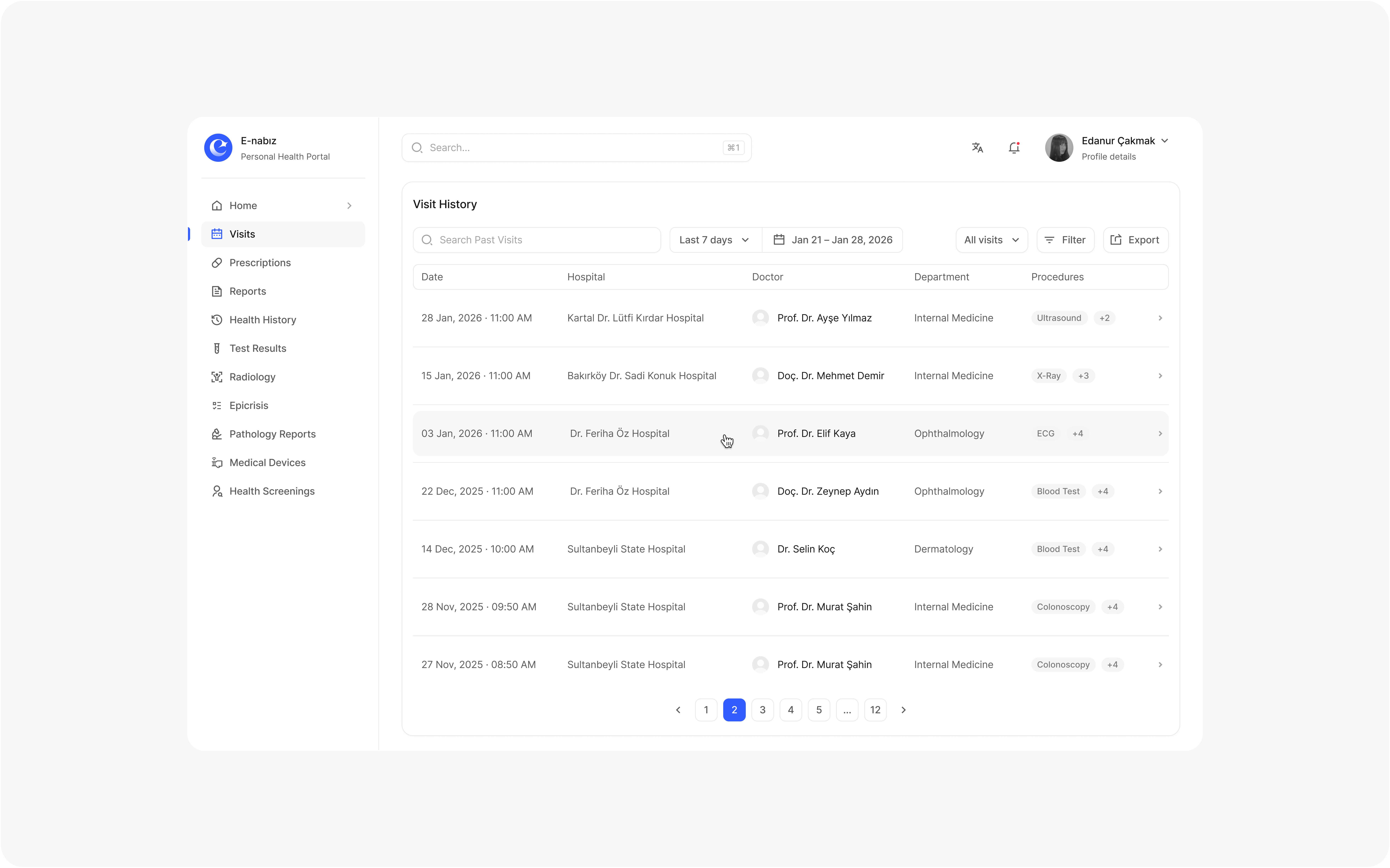 e-Nabız – Visit History Screen health ui