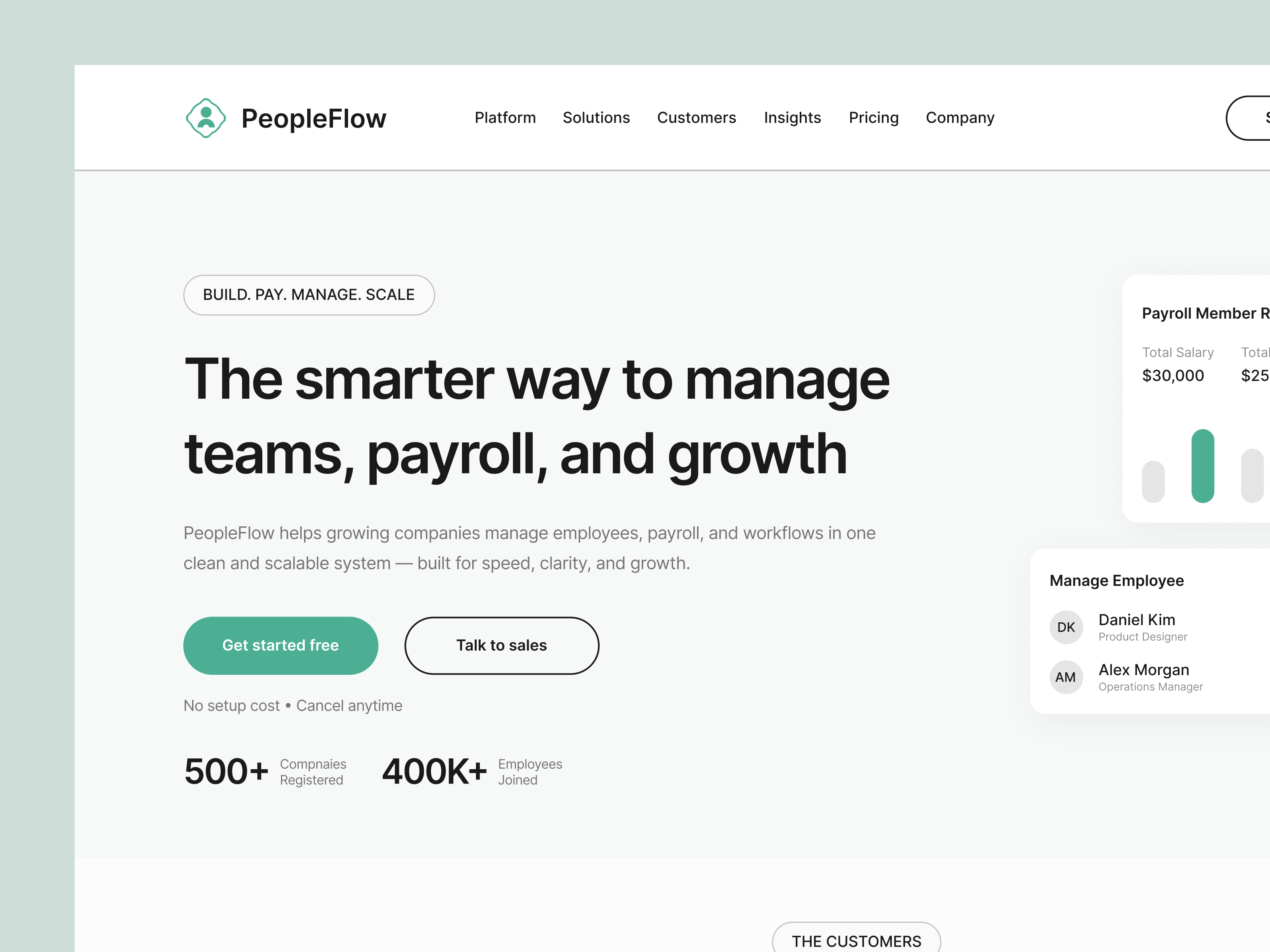 PeopleFlow — Modern Workforce Management Landing Page artificial intelligence branding clean web design company profile concept design employee footer graphic design inspiration landing page modern saas simple ui ux web design web landing page web management