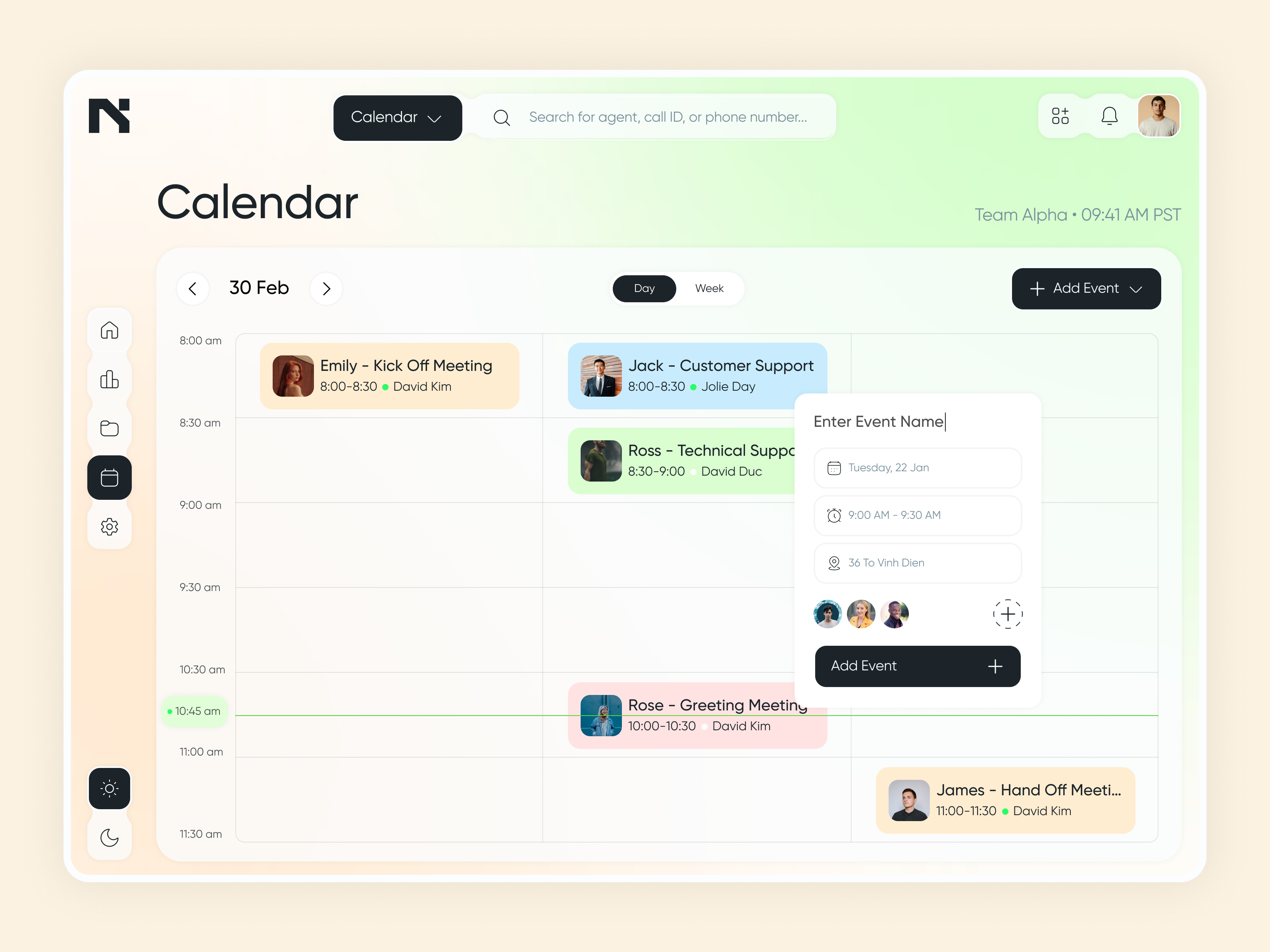 Example of Neuva Call Calendar