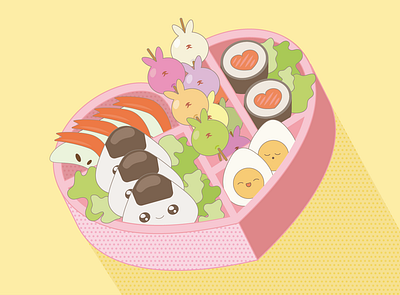 Bento Love asian food bento brunch dango drawing vector flat design food graphic design happy valentine kawaii launch pastel pastel colors rice balls sweet urumaki valentine vector