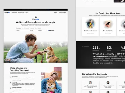 Pawpals - Landing page - Grey creativeagency designinspiration digitalproduct dogwalking app dribbble figma minimalui modernwebdesign pet website petcare petcommunity petlover petmarketplace petplatform petservice petstartup uidesign ux design webdesign