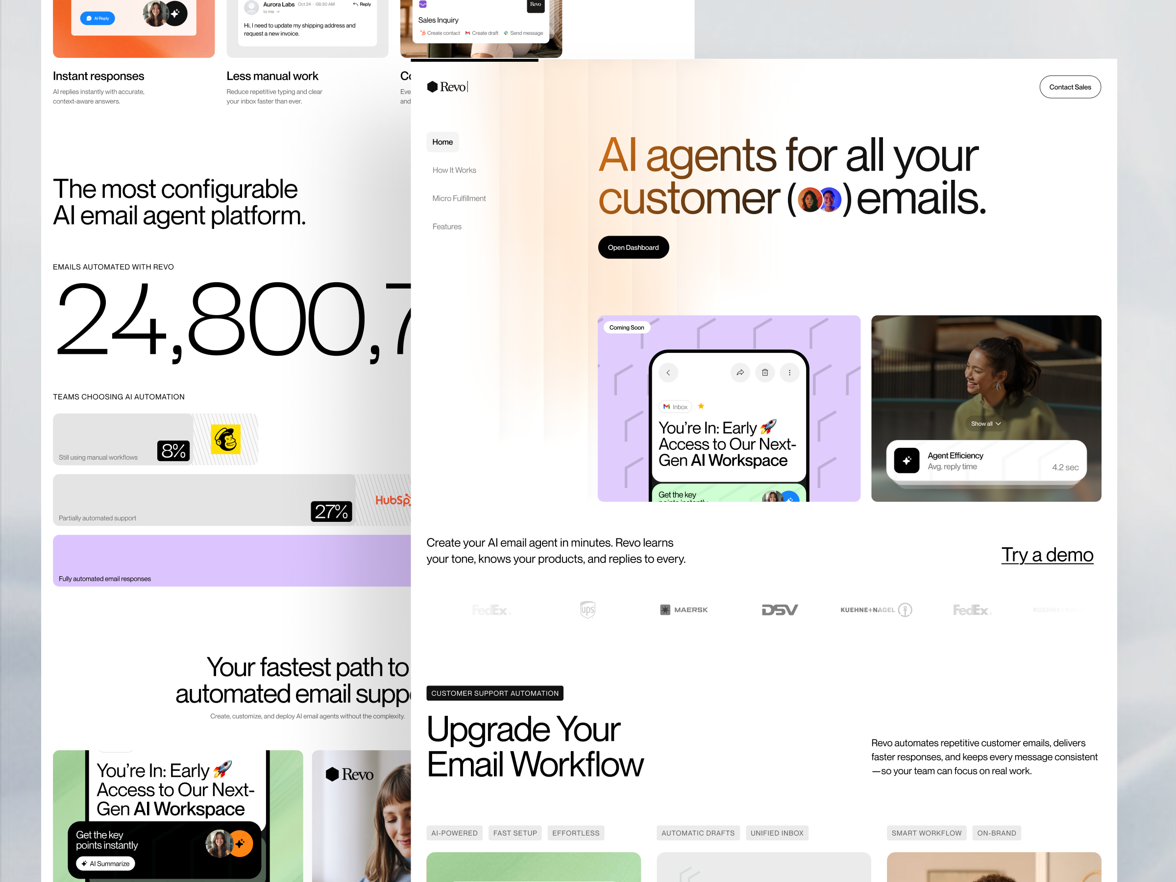 Revo - AI Email Agent Website ai ai agent ai landing page customer email email landing page minimalist ui design uiux web web design website
