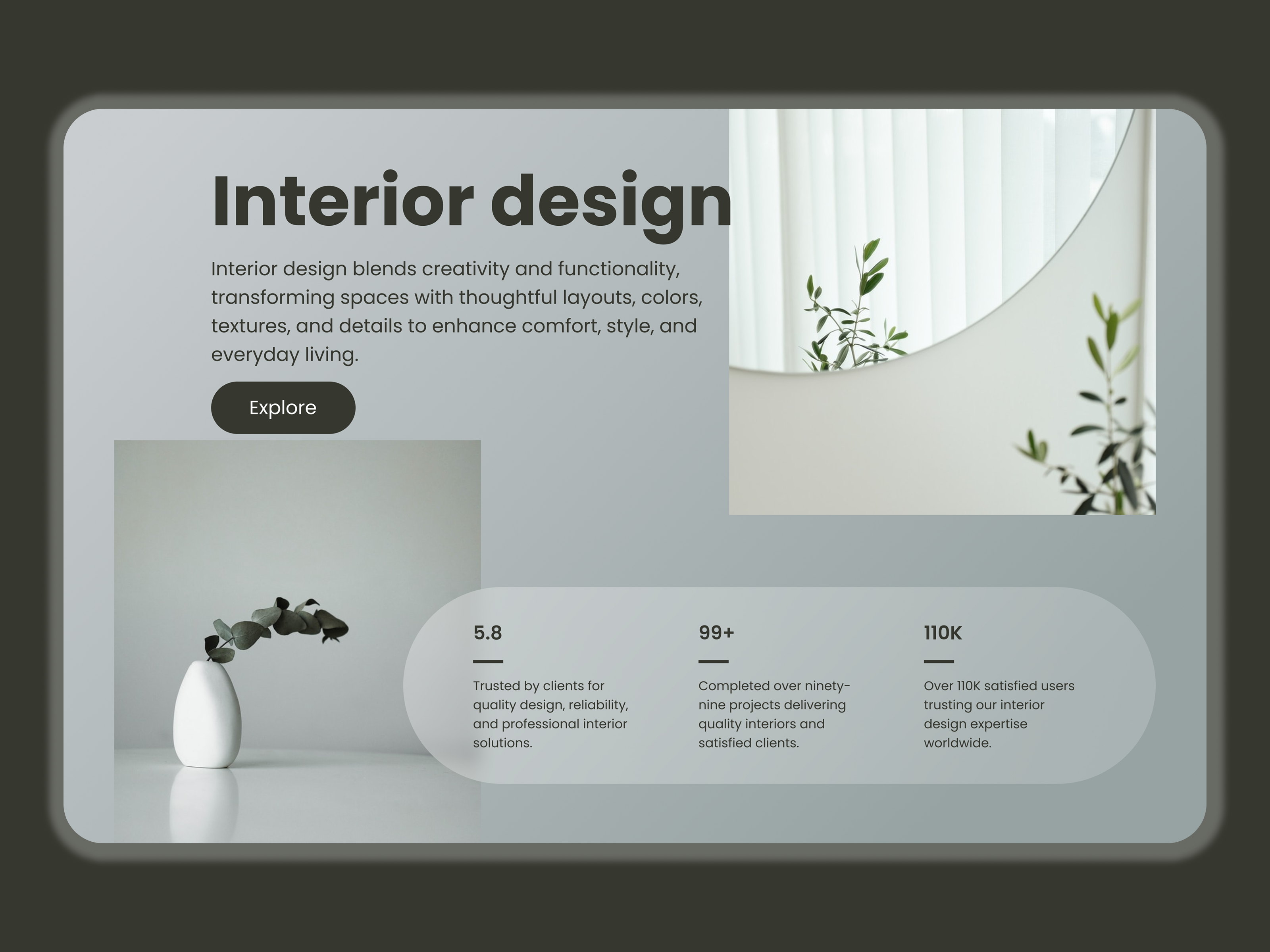 Interior Design Landing Page UI — Calm Modern Spaces architecturewebsite creativeui designinspiration digitalexperience figmadesign homedecor interiordesign landingpagedesign minimaldesign modernui portfoliowebsite productdesign saasdesign studiowebsite uidesign uiuxdesign userinterface uxdesign webdesign webuidesign