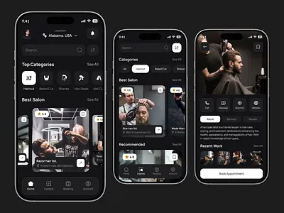 Barber Booking Mobile App Design app app design barber barber shop barberappdesign barberbookingapp barbershopui beautyapp bookingappui groomingapp hair cut ios app mobile app mobileapp salon booking salon booking app ui ux
