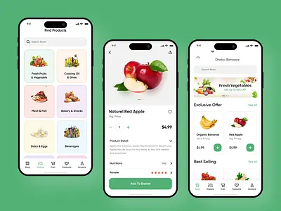 Online Grocery Mobile App UI — Fresh Food Shopping Experience androidappdesign cleanui creativeui digitalexperience ecommerceappui figmadesign fooddeliveryui foodtech groceryappui iosappdesign marketplaceapp mobileuidesign modernui onlinegroceryapp productdesign retailtech saasdesign uidesign uiuxdesign uxdesign