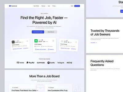 Careera - AI Job Matching Platform Design Section ai career clean design hiring hr hr tech job app jobs platform landing page minimalist recruitment saas startup tech ui ux web app web design