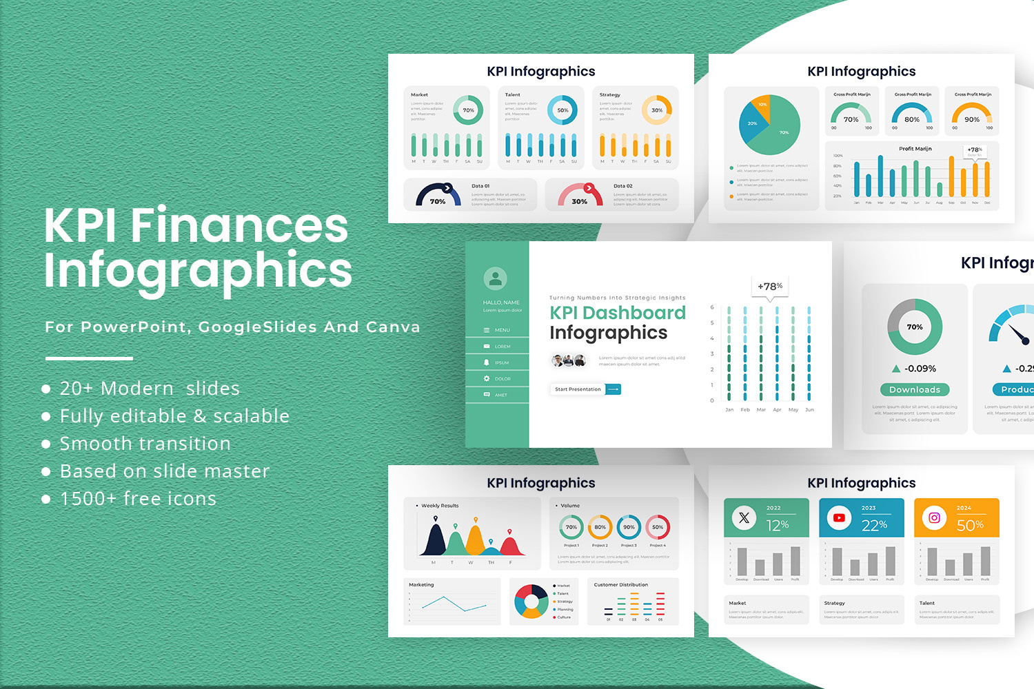 KPI Finances Infographics Presentation Template analysis business charts clean data design finance finances goals infographics kpi layout metrics performance presentation report simple slides template visuals