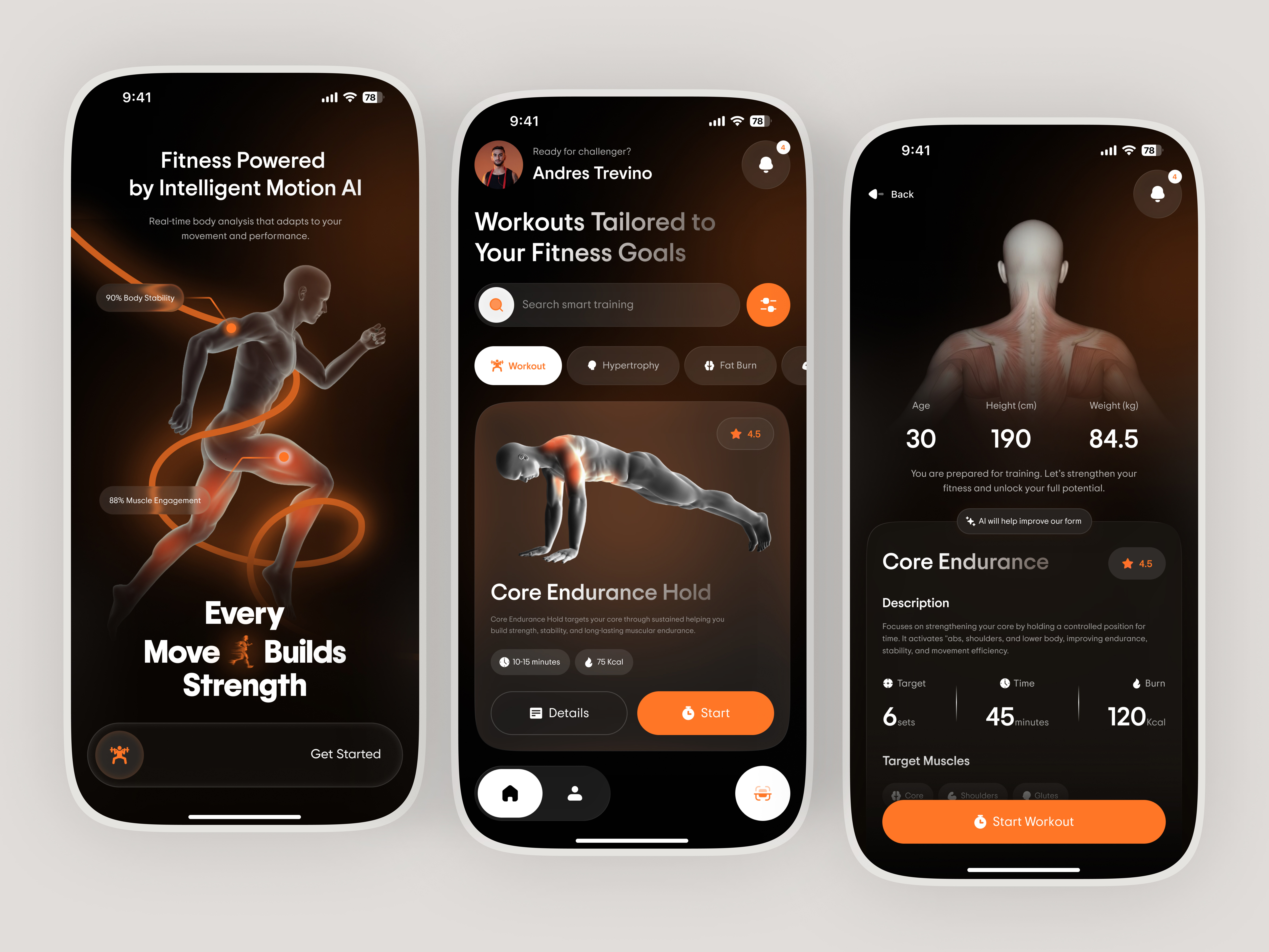 Intelligent Fitness Mobile App activity tracking ai app app design fitness fitness app fitness app design fitness tracker gym health tracking app healthcare healthcare app mobile mobile app mobile app design mobile app ui modern app ui sport widget tracking