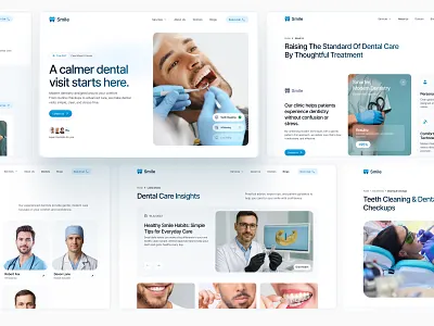 Dental Clinic Website UI Design appointment booking ui clean web design clinic website design dental appointment ui dental care ui dental clinic website dental service website dentist website design doctor profile ui figma web design healthcare landing page healthcare website ui medical landing page medical practice website medical web ui modern healthcare ui patient centered design ui ux design web ui design