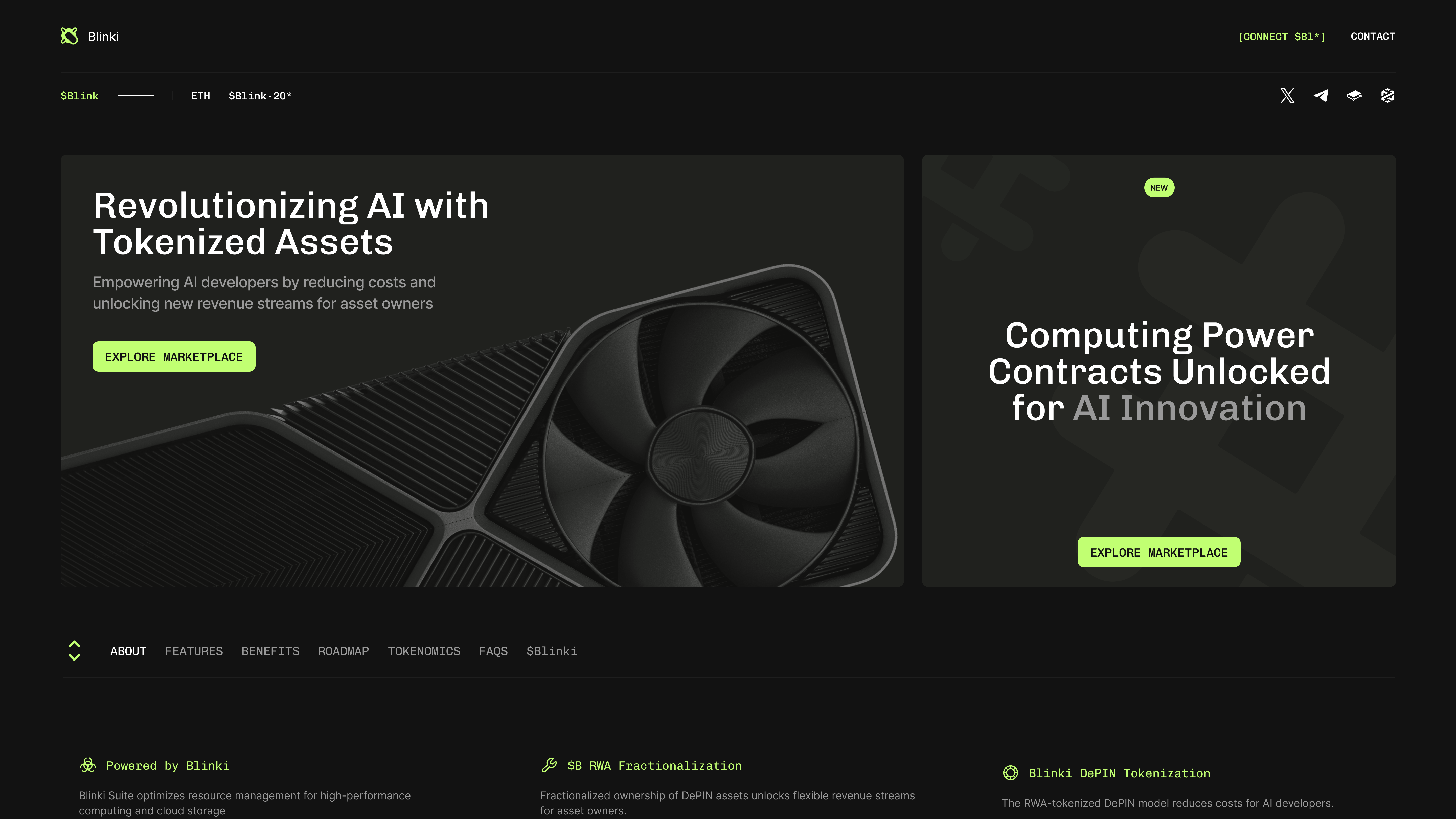 AI Compute Marketplace Powered by Tokenized Assets ai compute ai infrastructure blockchain dark ui depin product design tokenized assets ui ui design uidesign ux web3 webpage wxdesign