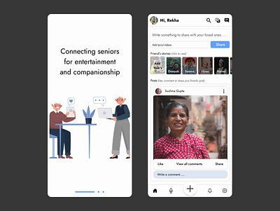 Social Media App for elders app appdesign appforelders appscreens appui graphic design interactiondesign interfacedesign mobileapp socialmediaapp ui userinterface ux