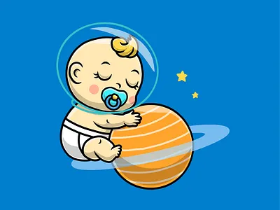 Baby Astro Sleeping👶🏻🧑🏻‍🚀💤 astronaut baby boy branding character cute diaper doodle dreaming flat helmet icon illustration logo planet saturn sleeping space star